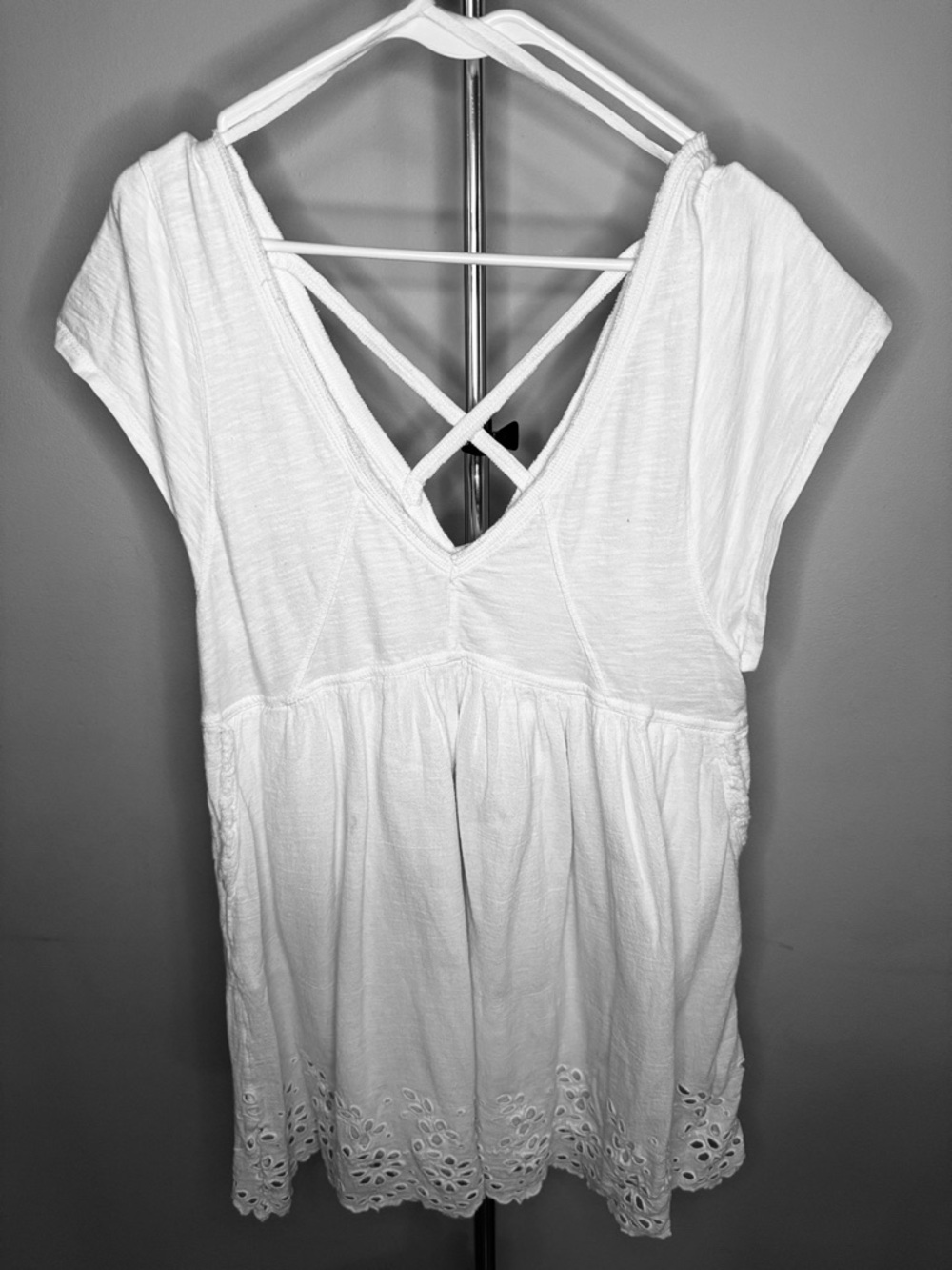 Anthropology Daily Practice White Babydoll Dress Eyelet Hem  Size S